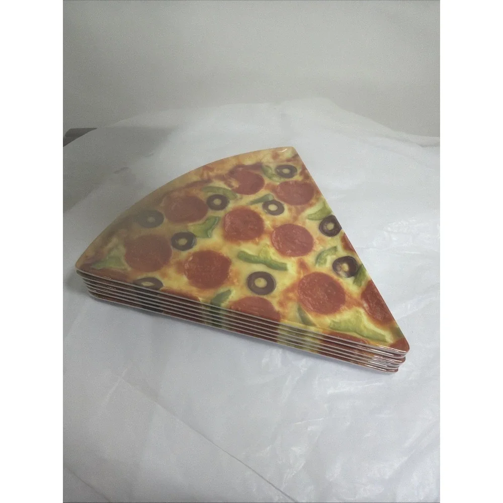 6 Melamine PEPPERONI PIZZA PLATES Triangle Individual Slices Dinnerware‎ 90's